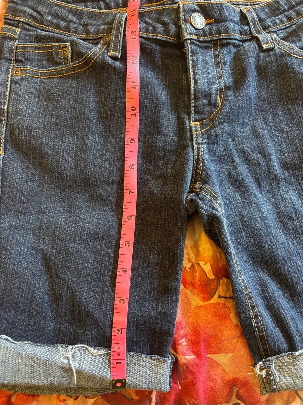 Forever 21 Womans Dark Blue Long Denim Shorts, Size 7